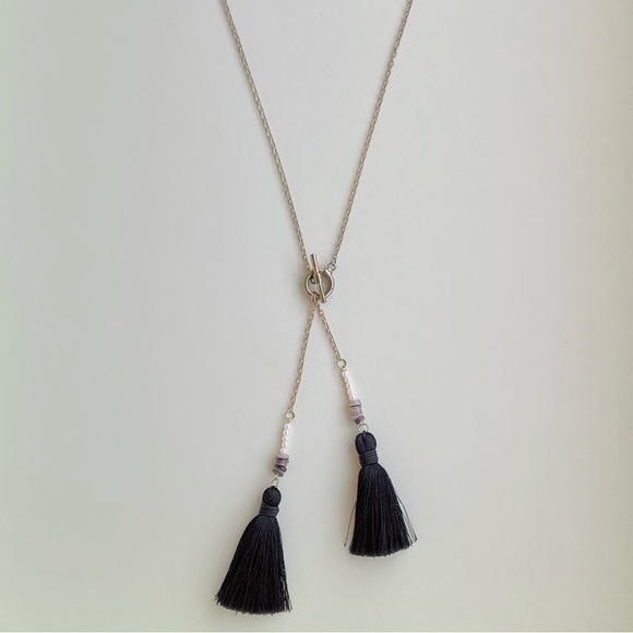 Black Tassel Necklace with Beads - Picture 5 of 5